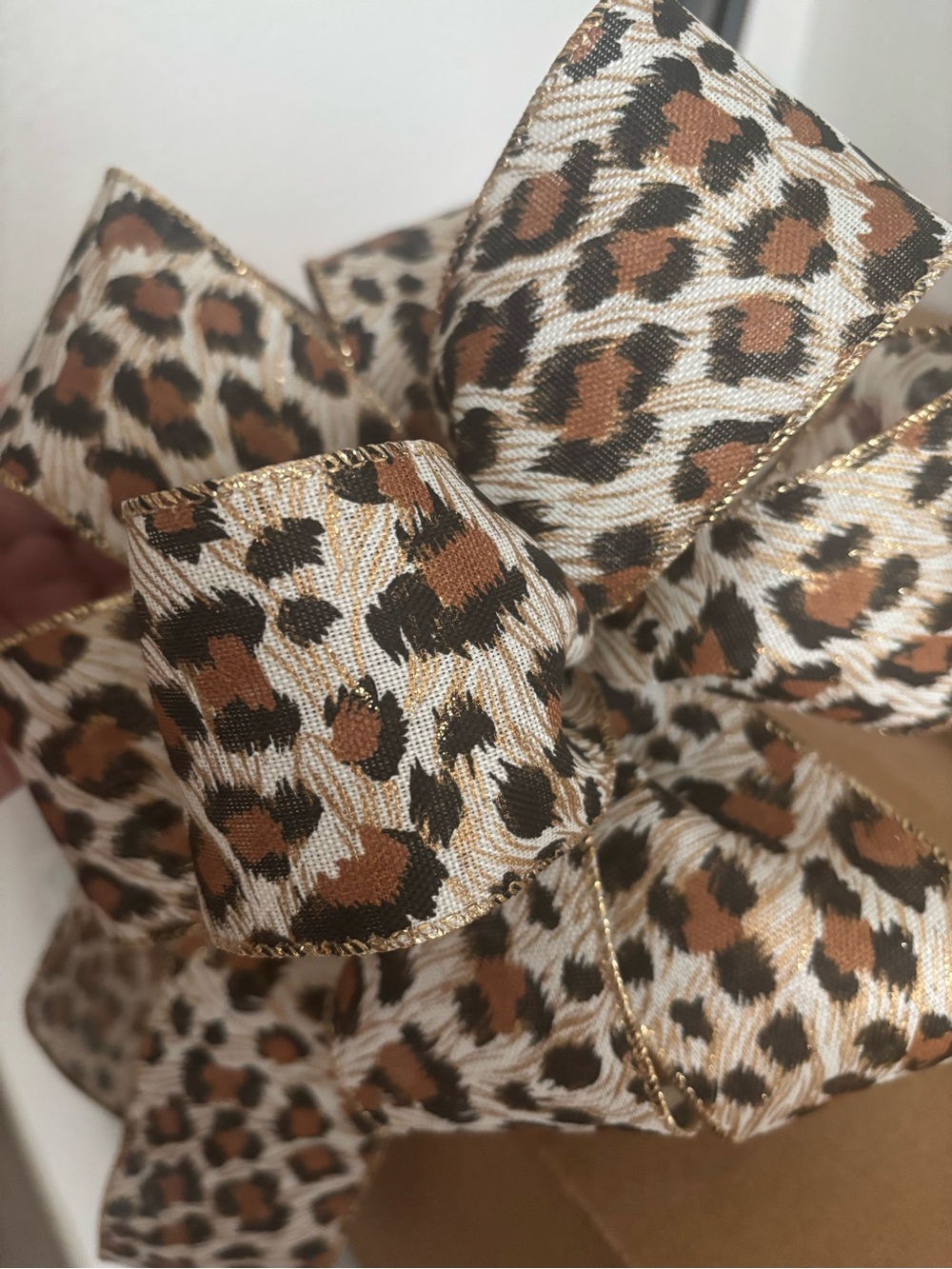 Leopard Print Handmade Wired Bow - Brown Black Gold Trim Custom Bow Final Sale - Picture 3 of 5